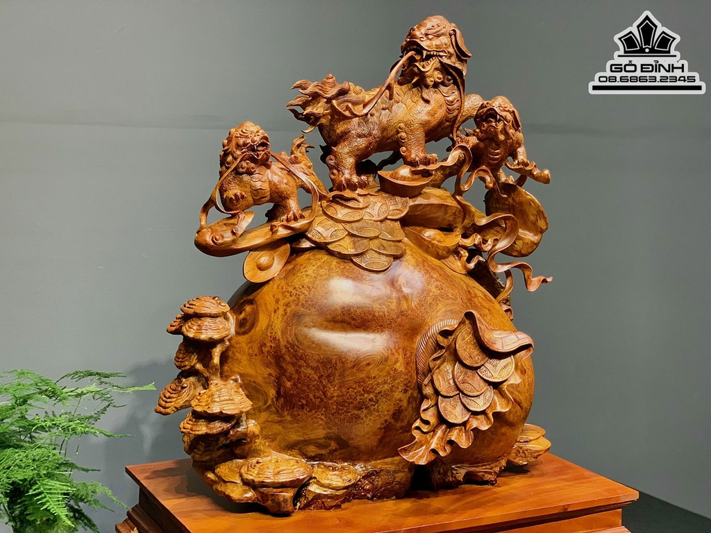 Tượng Tam Nghê Gỗ Nu Hương Cao 66 Ngang 61 Sâu 39 Cả Kỷ 76 (cm) 4