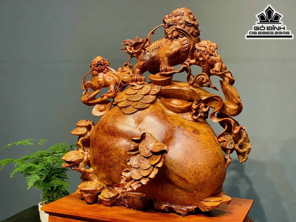 Tượng Tam Nghê Gỗ Nu Hương Cao 66 Ngang 61 Sâu 39 Cả Kỷ 76 (cm)7