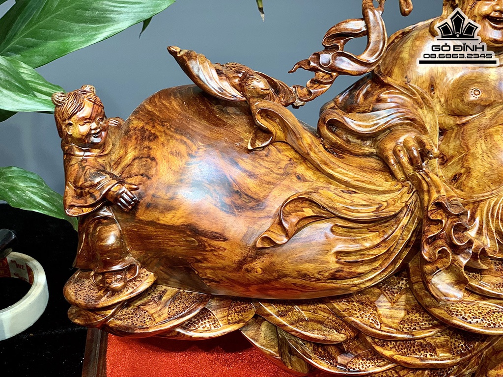 Tượng Phật Di Lặc Ngũ Phúc Gỗ Sưa Cao 35 Ngang 46 Sâu 32 (cm) 2