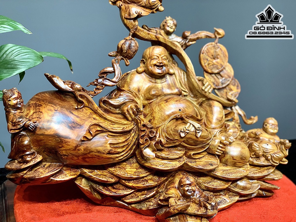 Tượng Phật Di Lặc Ngũ Phúc Gỗ Sưa Cao 35 Ngang 46 Sâu 32 (cm) 3