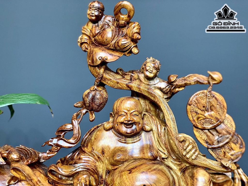 Tượng Phật Di Lặc Ngũ Phúc Gỗ Sưa Cao 35 Ngang 46 Sâu 32 (cm) 4