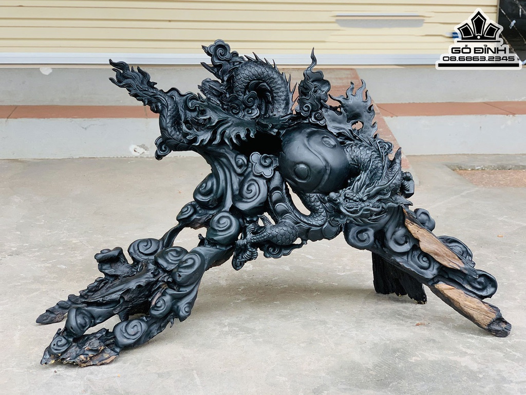 Tượng Nhất Long Vờn Ngọc Gỗ Mun Sừng Cao 51 Ngang 86 Sâu 38 (cm) 1