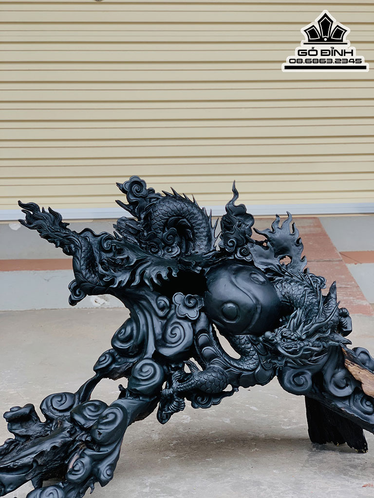 Tượng Nhất Long Vờn Ngọc Gỗ Mun Sừng Cao 51 Ngang 86 Sâu 38 (cm) 2