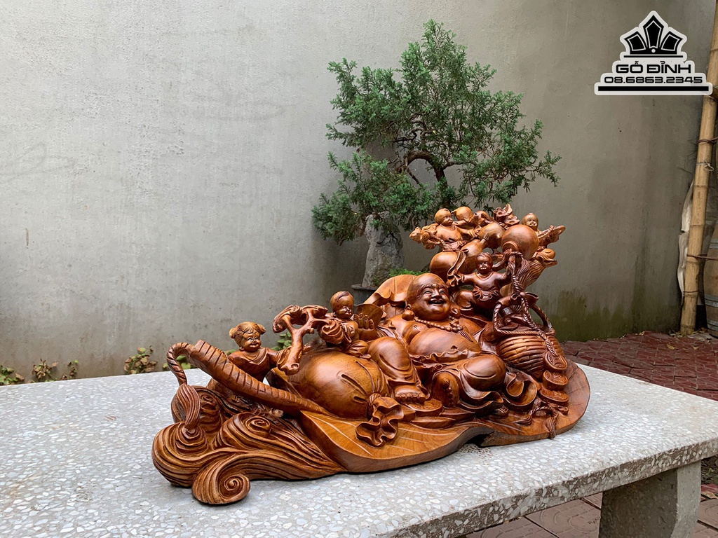 Tượng Phật Di Lặc Ngồi Quạt Ba Tiêu Gỗ Xá Xị Cao 36 Ngang 93 Sâu 42 (cm) 0