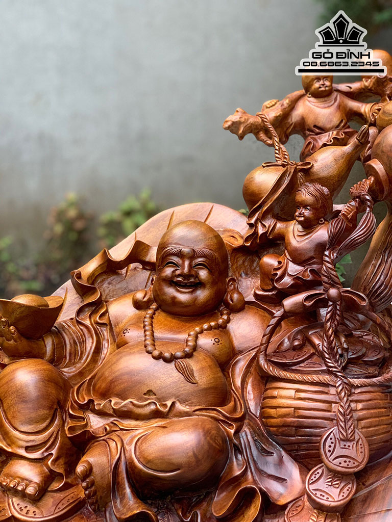 Tượng Phật Di Lặc Ngồi Quạt Ba Tiêu Gỗ Xá Xị Cao 36 Ngang 93 Sâu 42 (cm) 1