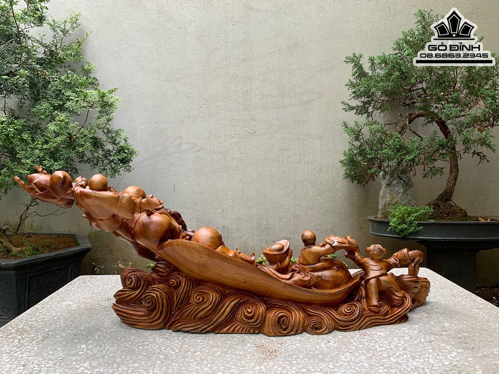 Tượng Phật Di Lặc Ngồi Quạt Ba Tiêu Gỗ Xá Xị Cao 36 Ngang 93 Sâu 42 (cm) 2