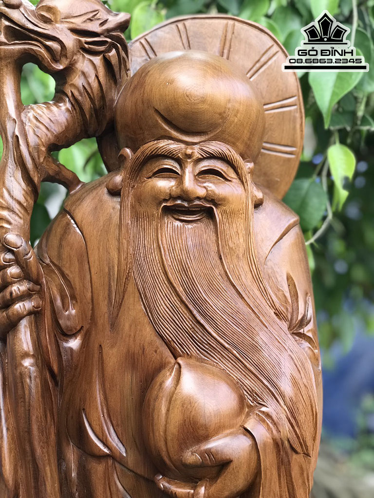 Tượng Ông Thọ Ôm Đào Tiên Gỗ Bách Xanh Cao 95 Ngang 26 Sâu 19 (cm) 3