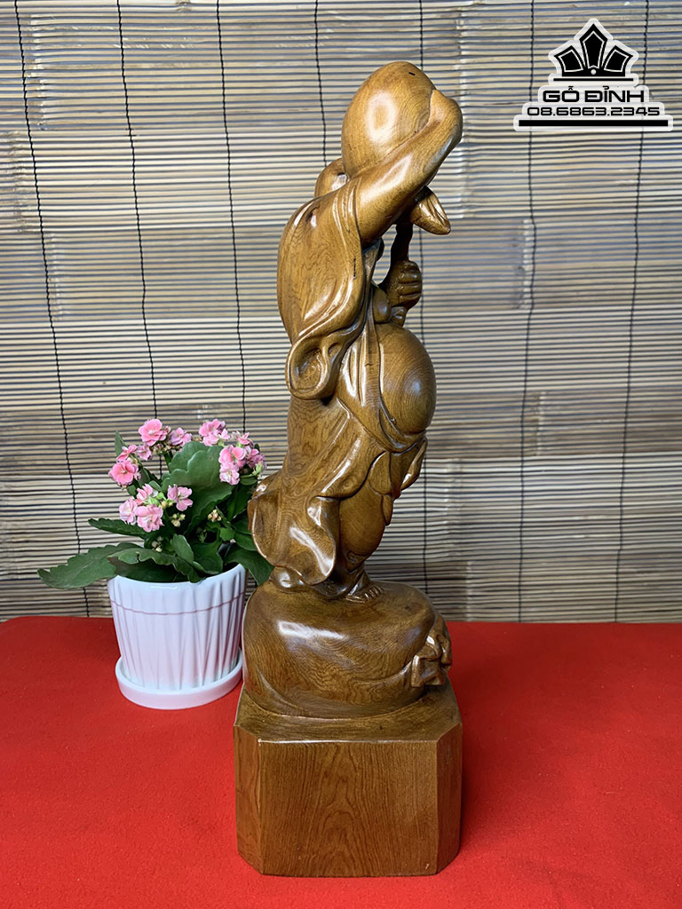 Tượng Phật Di Lặc Dâng Đào Gỗ Bách Xanh Cao 41 Ngang 12 sâu 12 (cm) 0
