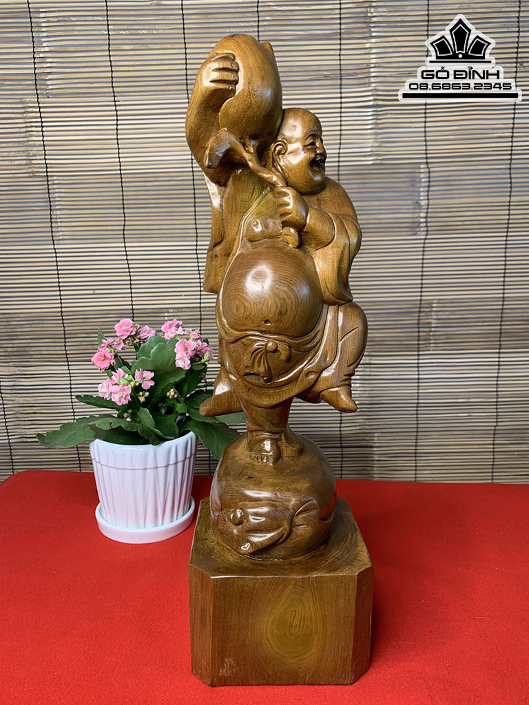 Tượng Phật Di Lặc Dâng Đào Gỗ Bách Xanh Cao 41 Ngang 12 sâu 12 (cm) 2
