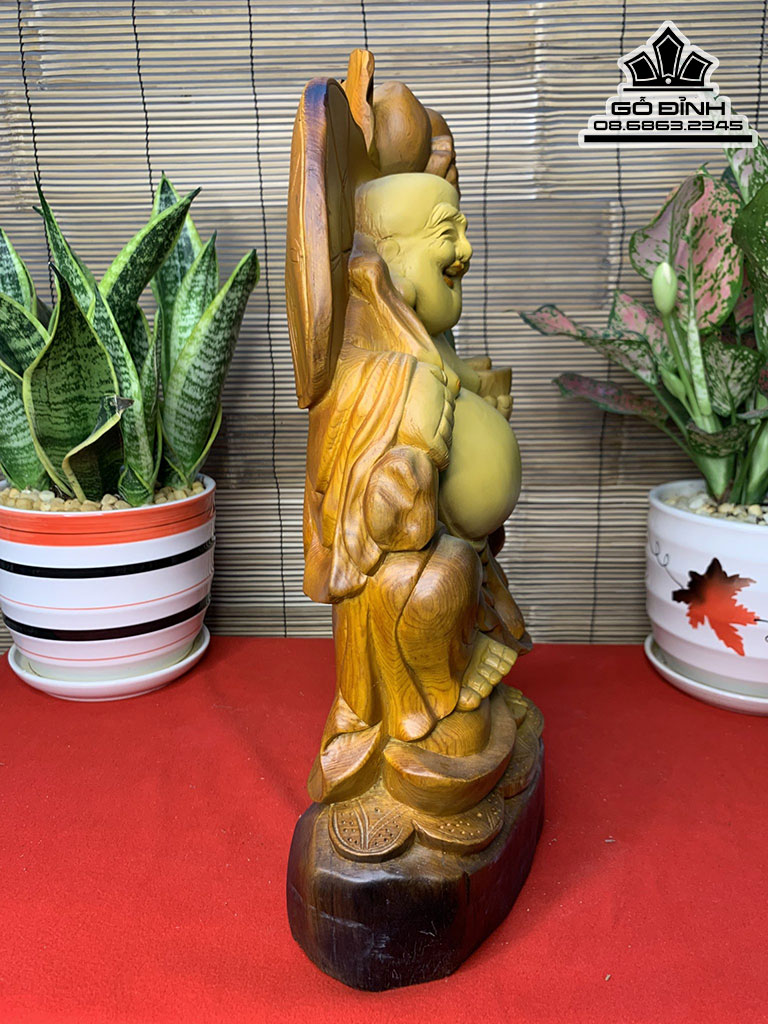 Tượng Phật Di Lặc Tài Lộc Gỗ Pơ Mu Cao 42 Ngang 24 Sâu 12 (cm) 0