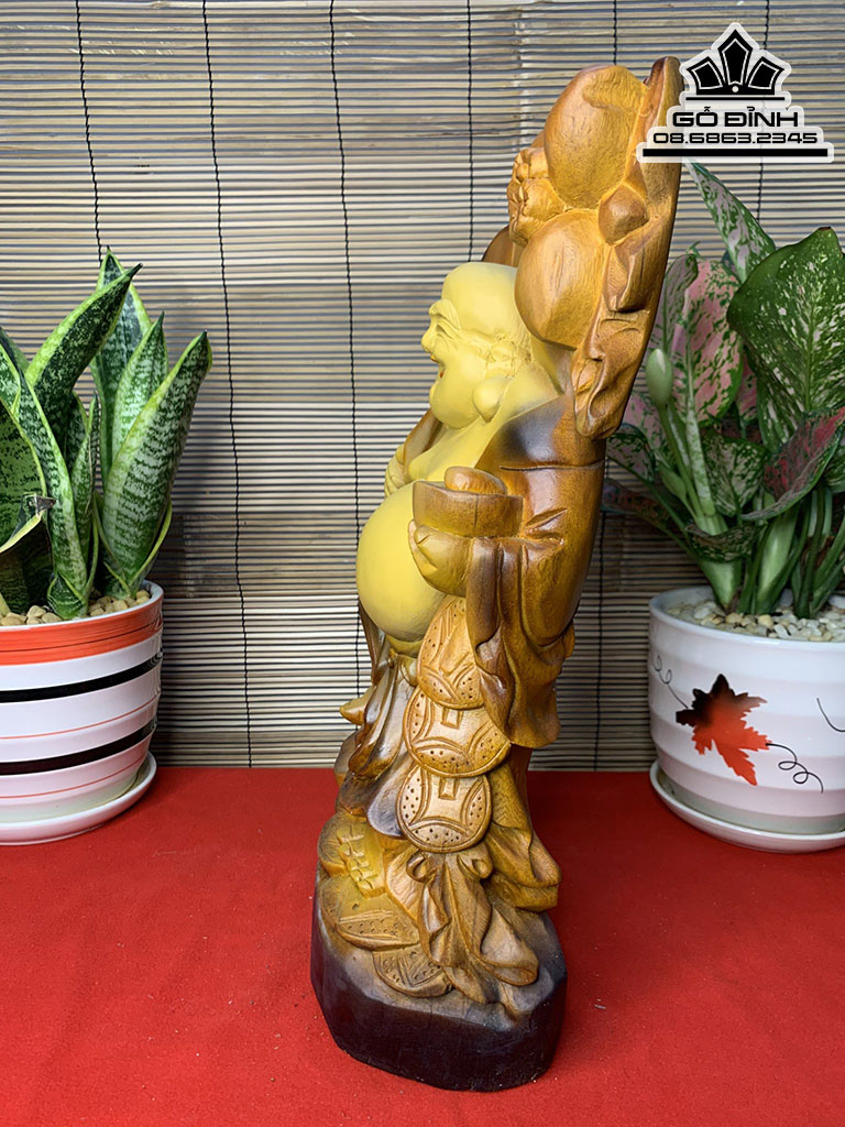 Tượng Phật Di Lặc Tài Lộc Gỗ Pơ Mu Cao 42 Ngang 24 Sâu 12 (cm) 1