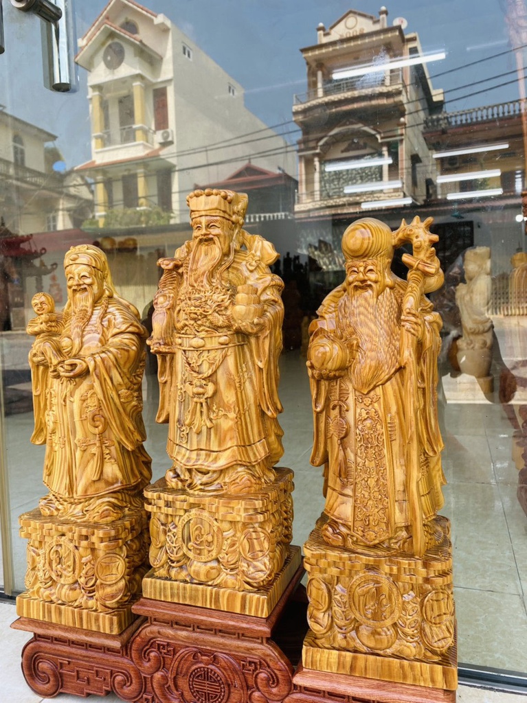 Bộ Tượng Tam Đa Phúc Lộc Thọ Gỗ Huyết Long Cao 40 Ngang 13 sâu 10 (cm) 2