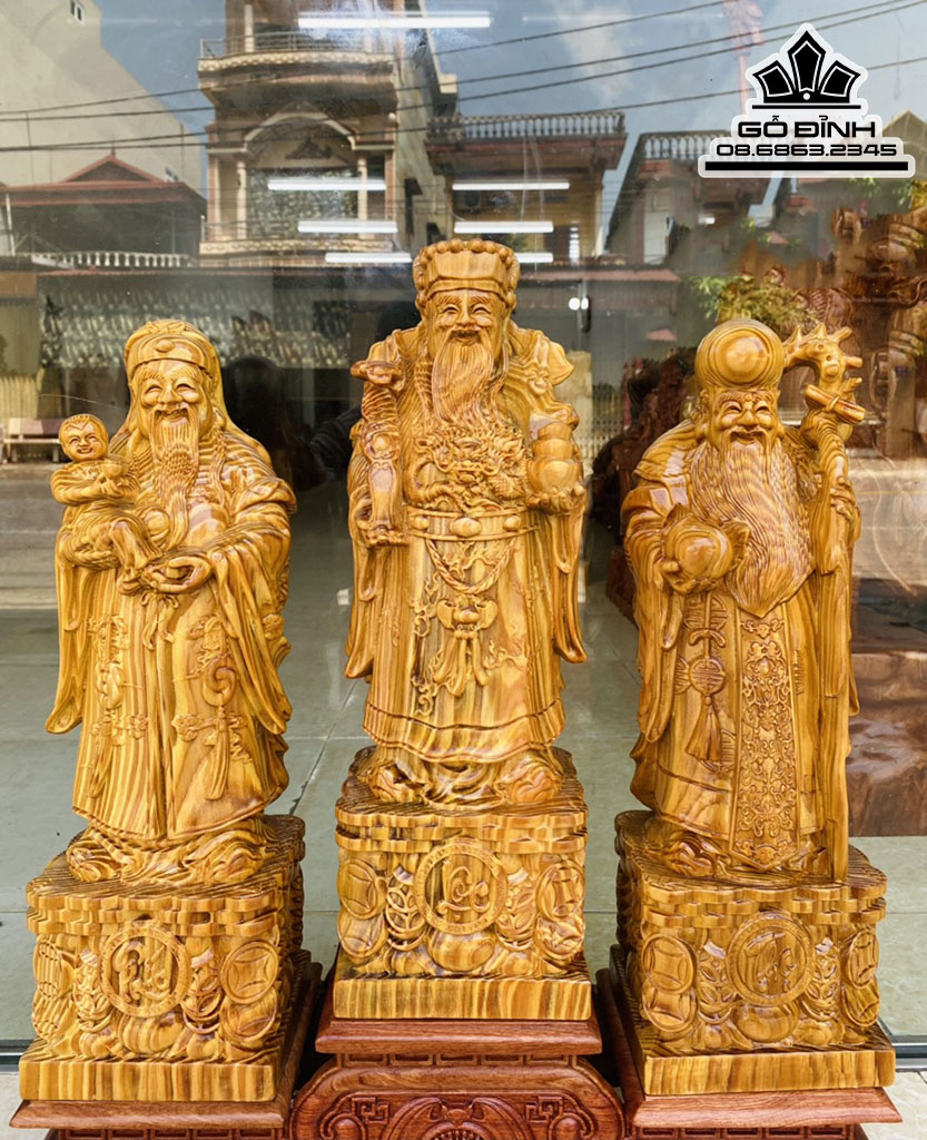 Bộ Tượng Tam Đa Phúc Lộc Thọ Gỗ Huyết Long Cao 40 Ngang 13 sâu 10 (cm) 7