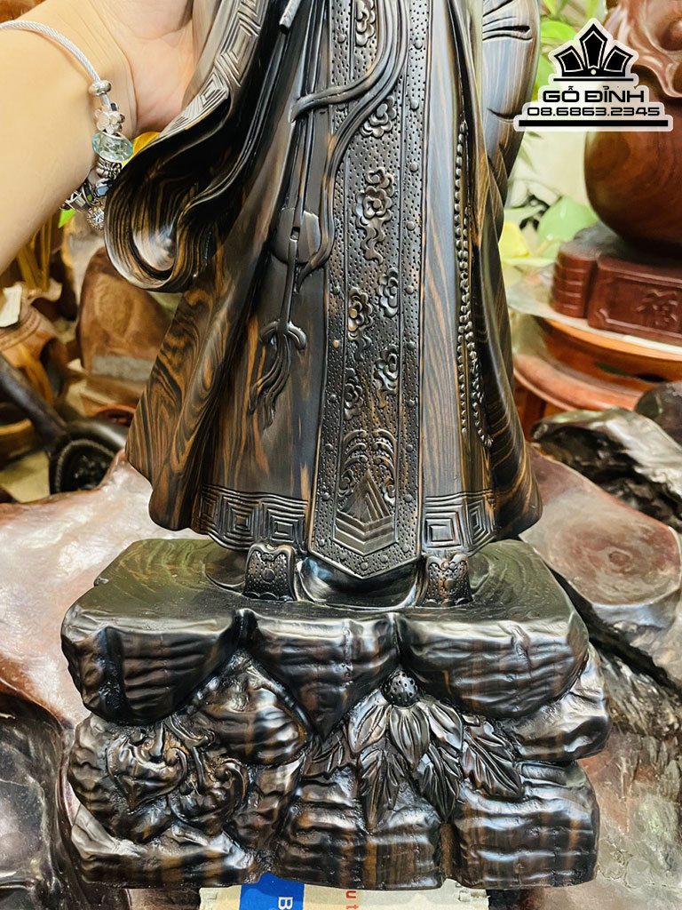 Tượng Khổng Minh Tiên Sinh Gỗ Mun Hoa Nguyên Khối Cao 50 Ngang 20 Sâu 11 (cm) 1