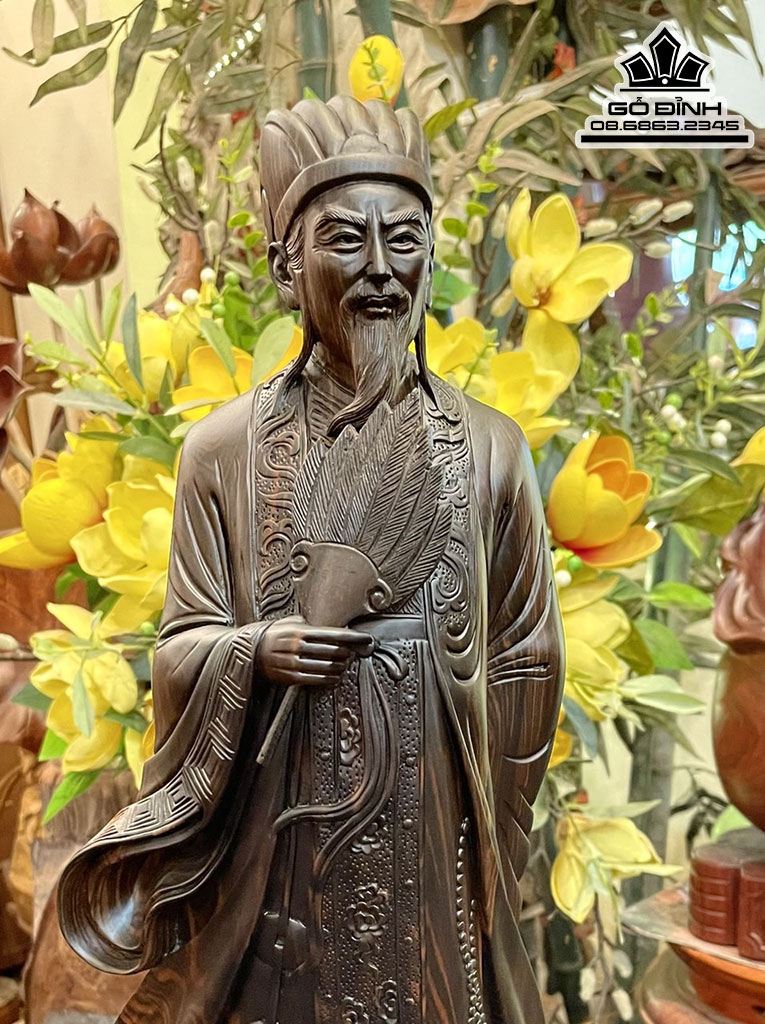 Tượng Khổng Minh Tiên Sinh Gỗ Mun Hoa Nguyên Khối Cao 50 Ngang 20 Sâu 11 (cm) 3
