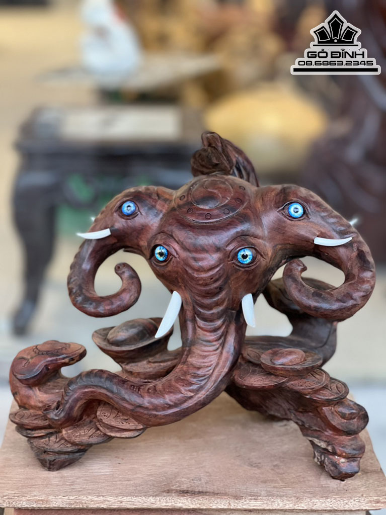 Tượng Voi Gỗ Trắc Cao 26 Ngang 32 Sâu 18 Cả Kỷ Cao 36(cm) 0