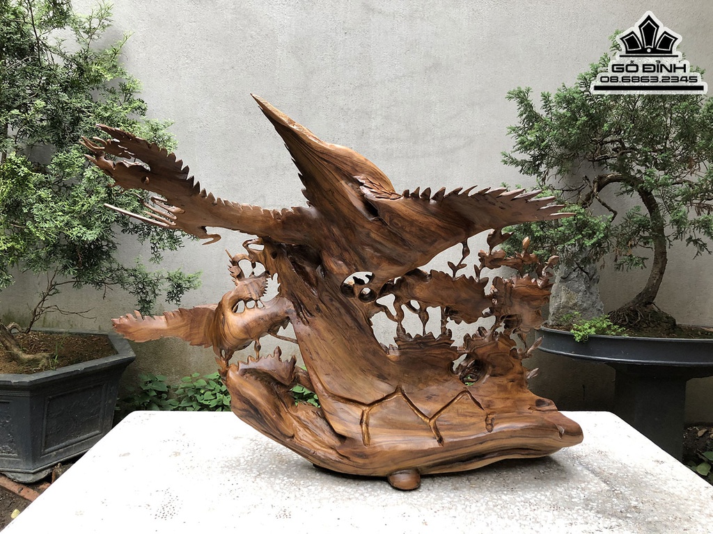 Tượng Phượng Hoàng Mai Điểu Gỗ Bách Xanh Cao 70 Ngang 90 Sâu 25 (cm) 1