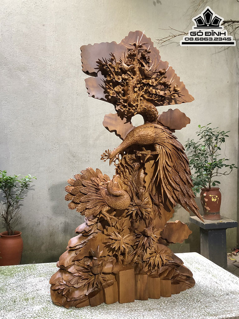 Tượng Song Điểu Hoa Mai Gỗ Ngọc Am Cao 110 Ngang 66 Sâu 18 (cm) 1