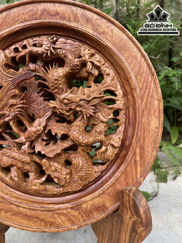 Đĩa Tứ Linh Gỗ Hương Việt Cao 32 Đường Kính 25 Sâu 4 (cm) 2