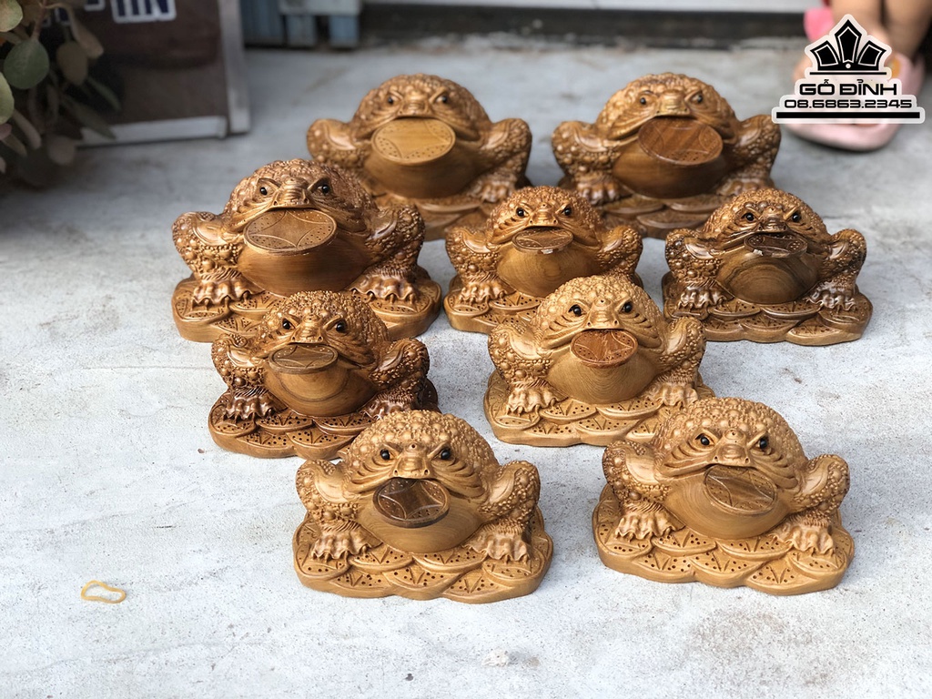 Tượng Cóc Ngậm Tiền Gỗ Bách Xanh Cao 15 Ngang 11 Sâu 9 (cm) 2