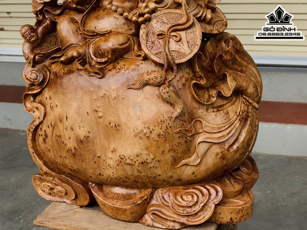 Tượng Phật Di Lặc Ngồi Bao Tiền Gỗ Nu Ngọc Am Nguyên Khối Cao 50 Ngang 50 Sâu 22 (cm) 1