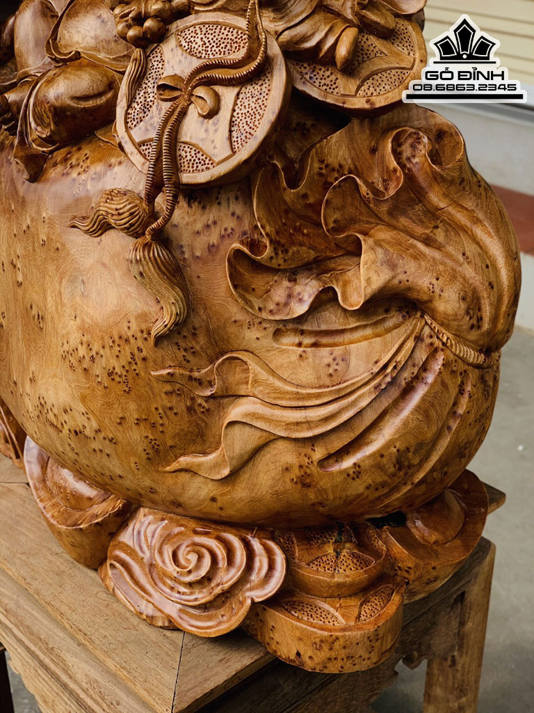 Tượng Phật Di Lặc Ngồi Bao Tiền Gỗ Nu Ngọc Am Nguyên Khối Cao 50 Ngang 50 Sâu 22 (cm) 3