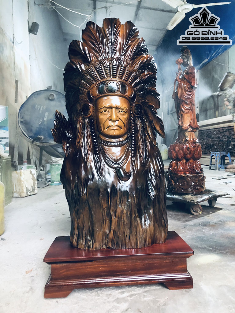 Tượng Tộc Trưởng Gỗ Lũa Dổi Cao Cao 75 NGang 40 Sâu 15 (cm) 3