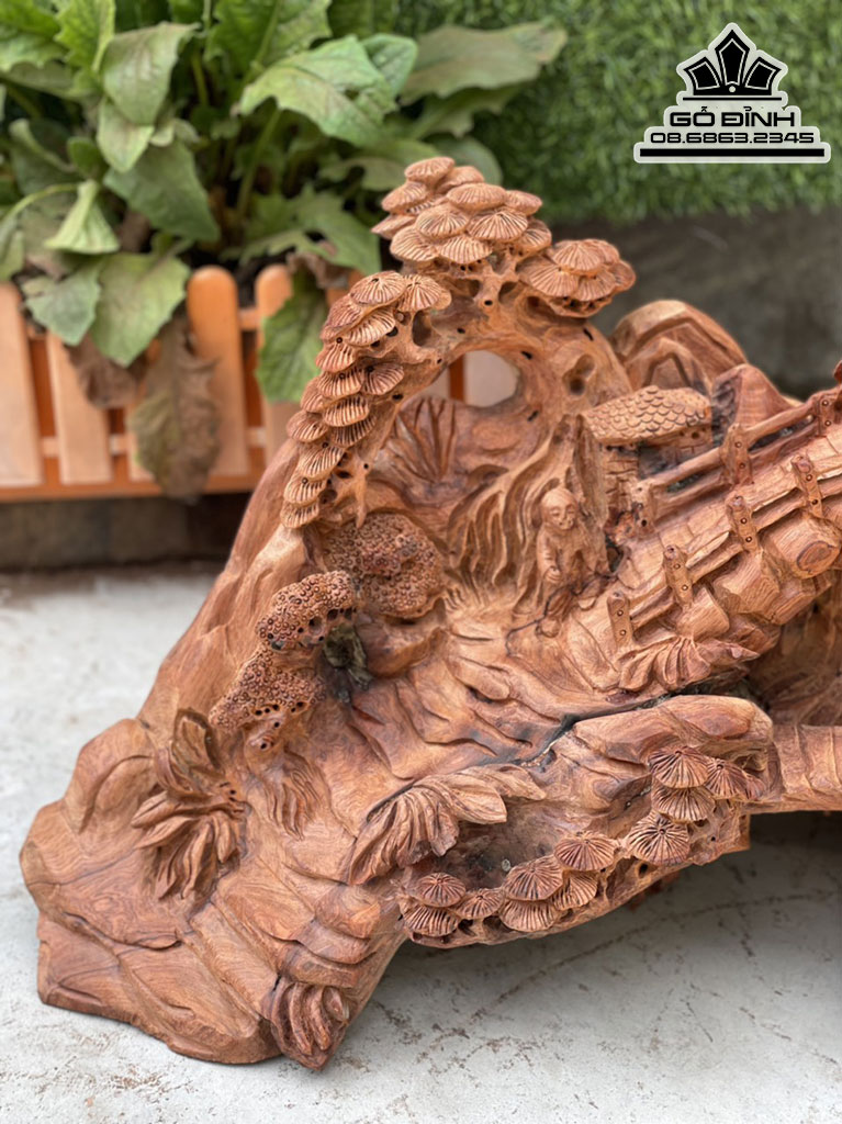 Tượng Tiểu Cảnh Gỗ Hương Nguyên Khối Cao 50 Ngang 80 Sâu 30 (cm) 0