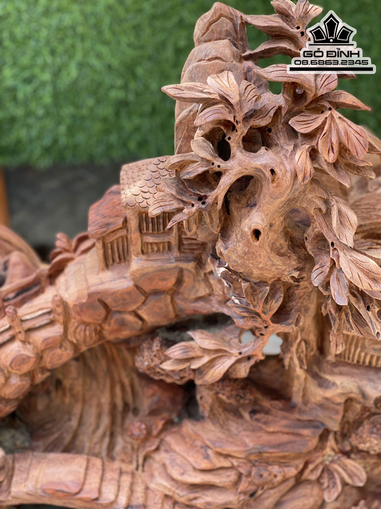 Tượng Tiểu Cảnh Gỗ Hương Nguyên Khối Cao 50 Ngang 80 Sâu 30 (cm) 2