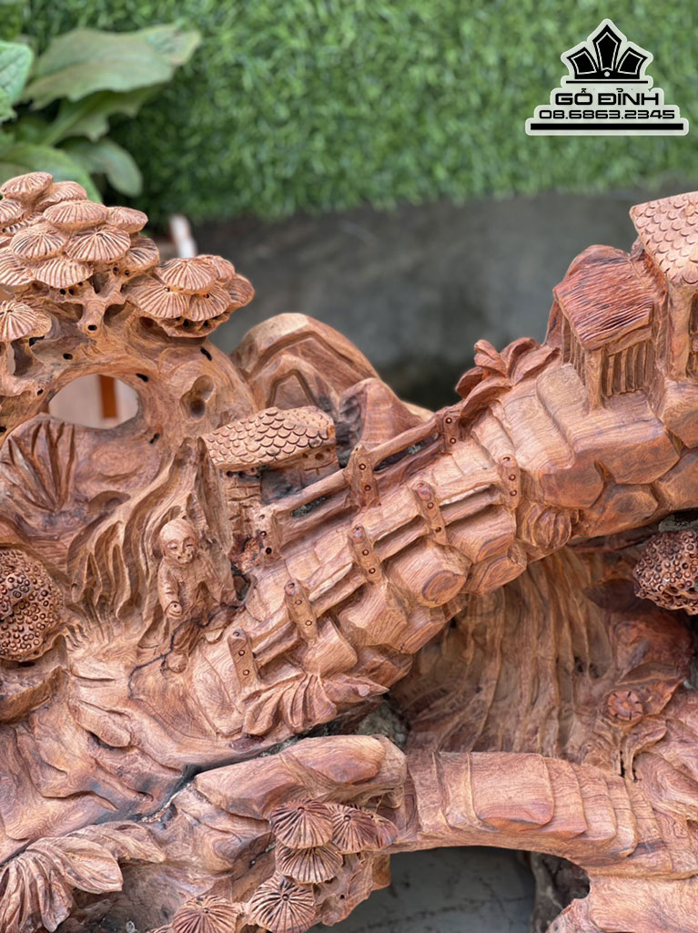 Tượng Tiểu Cảnh Gỗ Hương Nguyên Khối Cao 50 Ngang 80 Sâu 30 (cm) 3