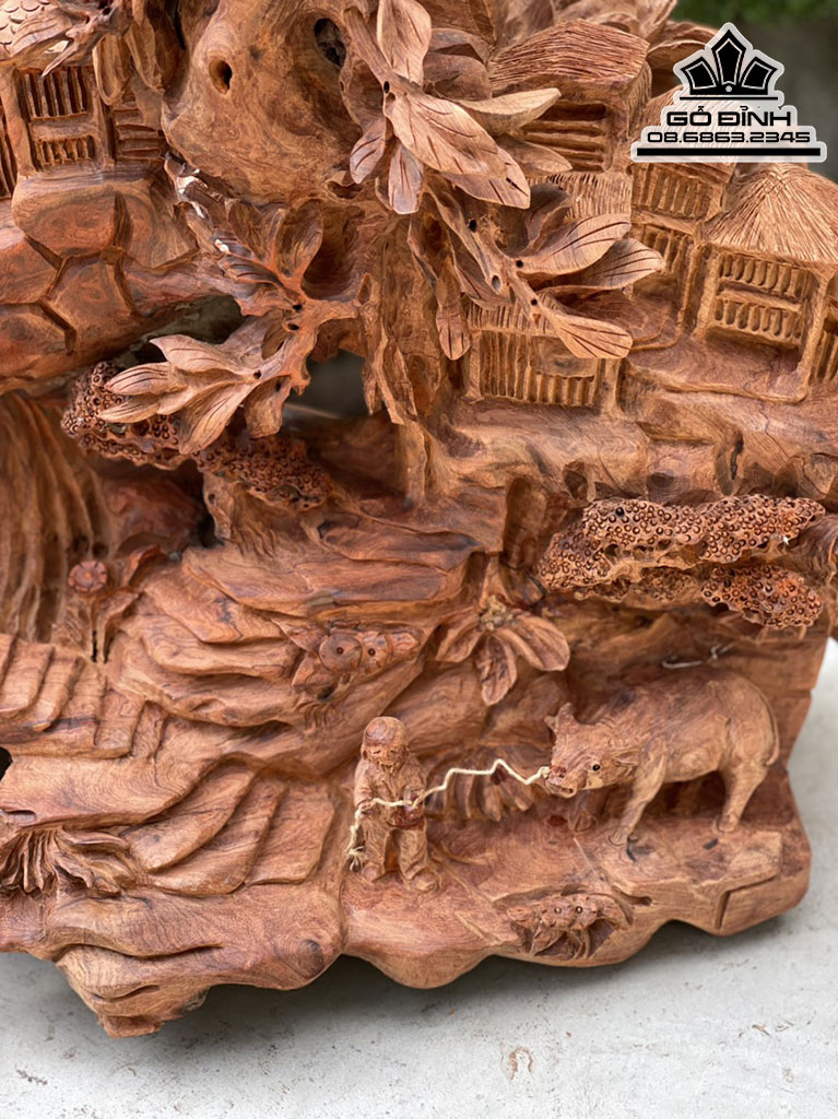 Tượng Tiểu Cảnh Gỗ Hương Nguyên Khối Cao 50 Ngang 80 Sâu 30 (cm) 4