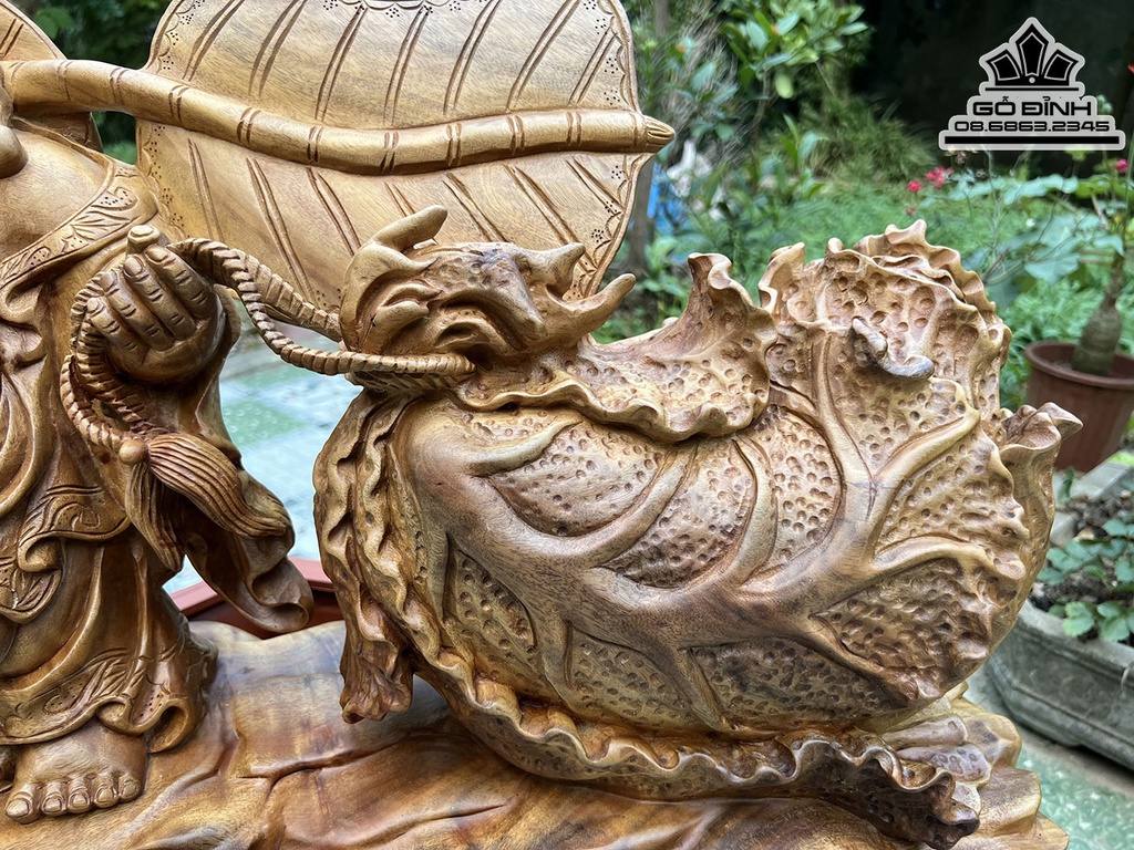 Tượng Phật Di Lặc Vác Quạt Ba Tiêu Gỗ Xá Xị Cao 39 Ngang 79 Sâu 19 (cm) 0