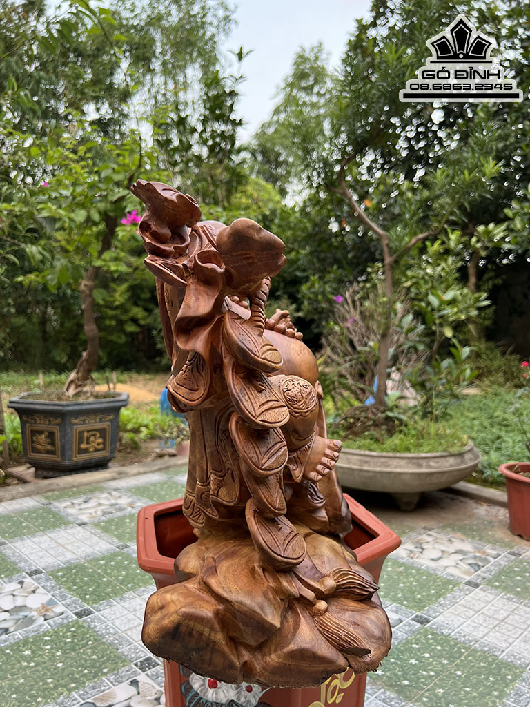 Tượng Phật Di Lặc Vác Quạt Ba Tiêu Gỗ Xá Xị Cao 39 Ngang 79 Sâu 19 (cm) 1