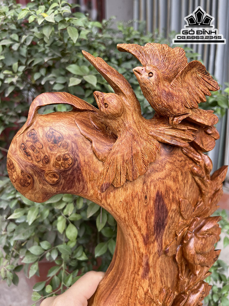 Tranh Treo Tường Đôi Chim Sẻ Gỗ Nu Hương Nguyên Khối Cao 35 Ngang 22 Sâu 4 (cm) 0