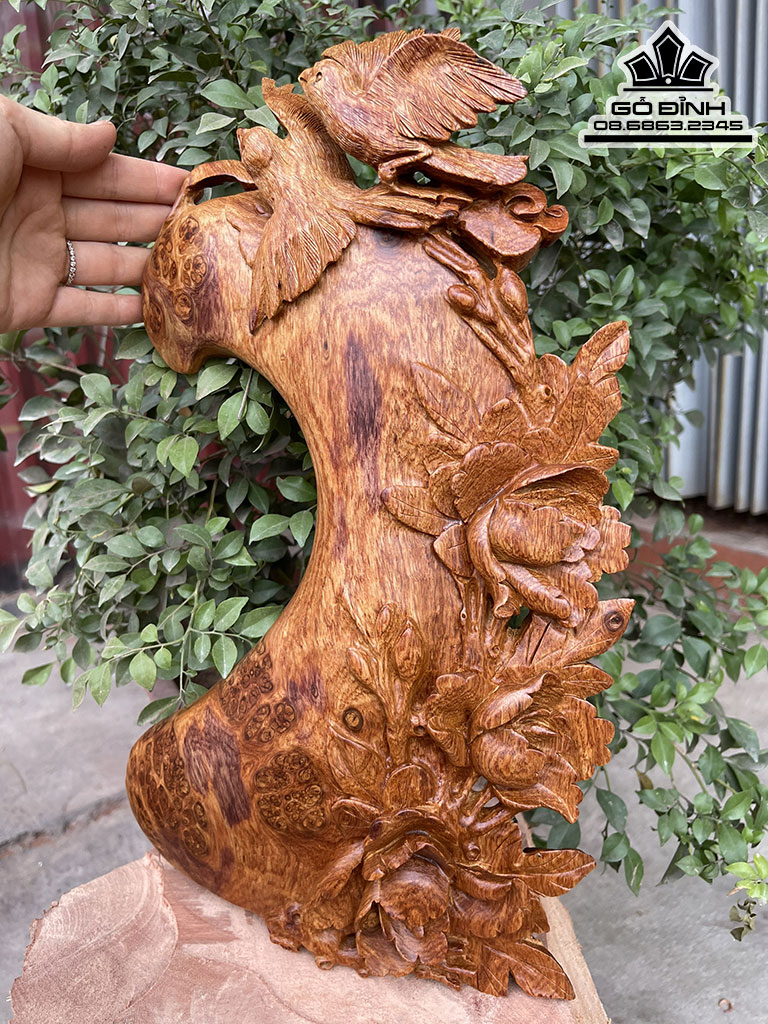 Tranh Treo Tường Đôi Chim Sẻ Gỗ Nu Hương Nguyên Khối Cao 35 Ngang 22 Sâu 4 (cm) 1