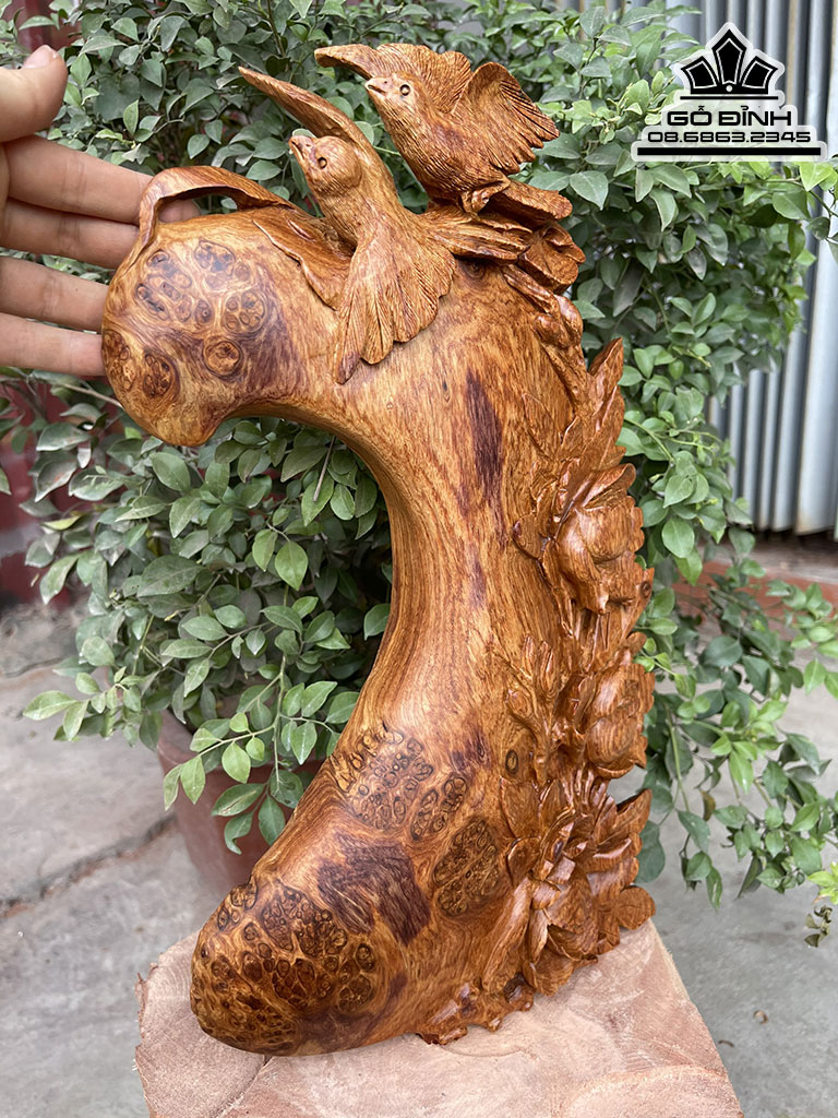 Tranh Treo Tường Đôi Chim Sẻ Gỗ Nu Hương Nguyên Khối Cao 35 Ngang 22 Sâu 4 (cm) 2