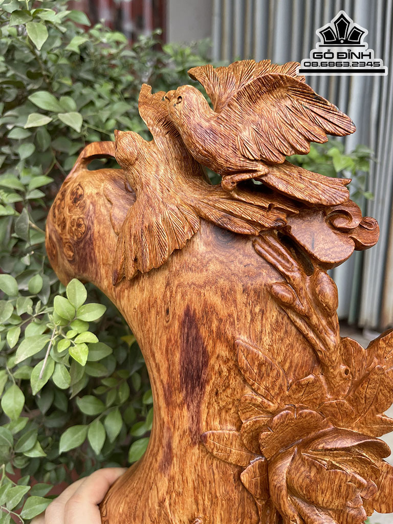 Tranh Treo Tường Đôi Chim Sẻ Gỗ Nu Hương Nguyên Khối Cao 35 Ngang 22 Sâu 4 (cm) 4