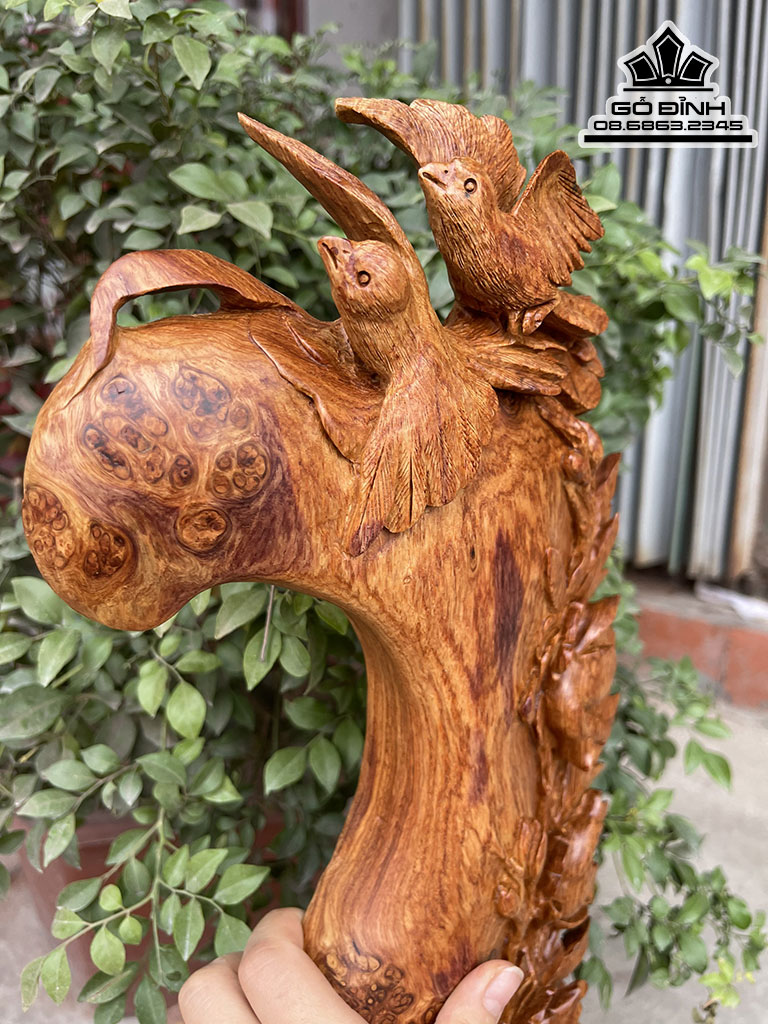 Tranh Treo Tường Đôi Chim Sẻ Gỗ Nu Hương Nguyên Khối Cao 35 Ngang 22 Sâu 4 (cm) 5