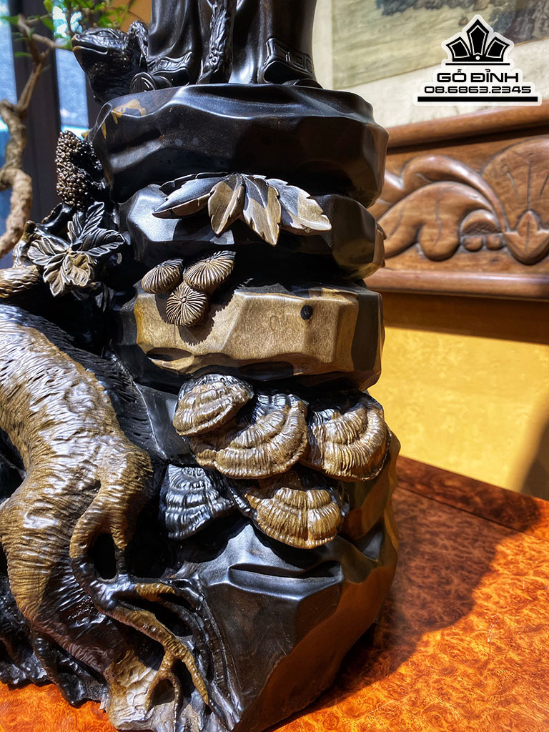 Tượng La Hán Trường Mi Gỗ Mun Sừng Khánh Hòa Nguyên Khối Cao 65 Ngang 20.5 Sâu 21 (cm) 3