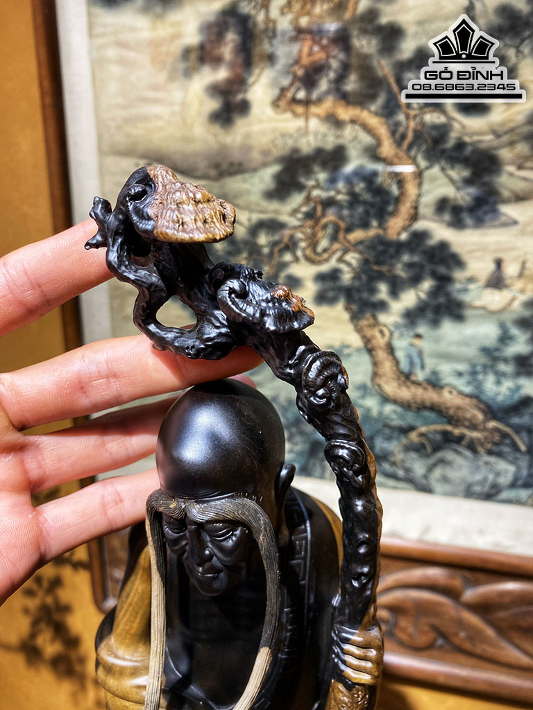 Tượng La Hán Trường Mi Gỗ Mun Sừng Khánh Hòa Nguyên Khối Cao 65 Ngang 20.5 Sâu 21 (cm) 5