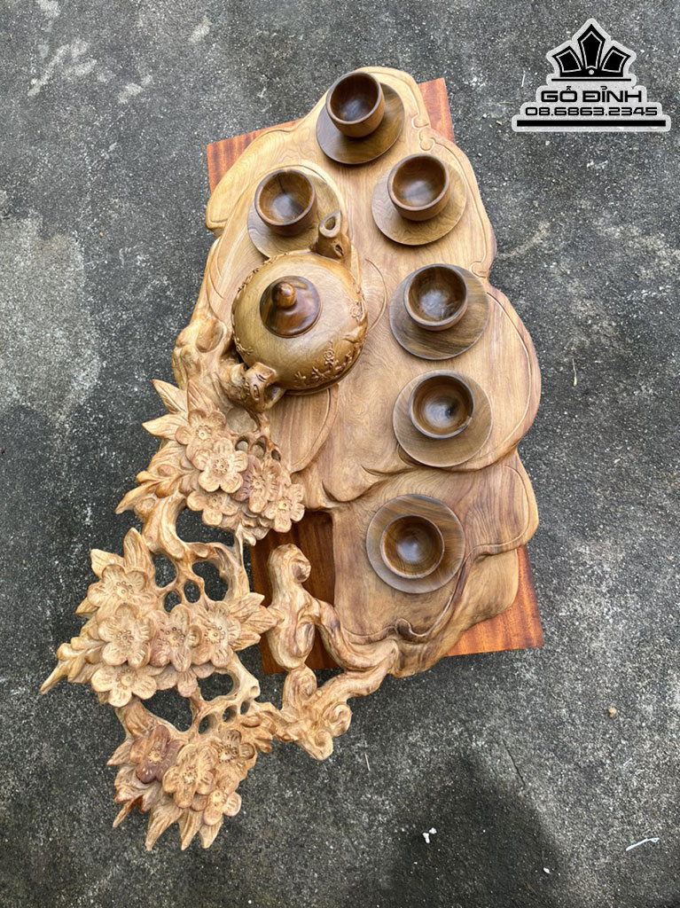 Khay Trà Hoa Mai Gỗ Ngọc Am Hà Giang Cao 20 Dài 65 Rộng 34 (cm) 2