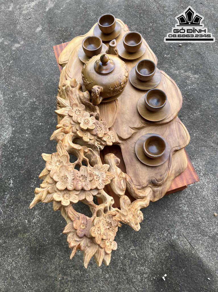 Khay Trà Hoa Mai Gỗ Ngọc Am Hà Giang Cao 20 Dài 65 Rộng 34 (cm) 4