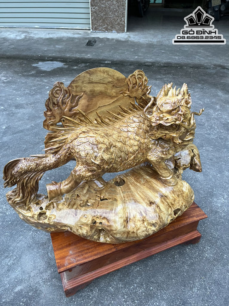 Tượng Hỏa Kì Lân Gỗ Nu Nghiến Cao 50 Ngang 66 Sâu 28 (cm) 0