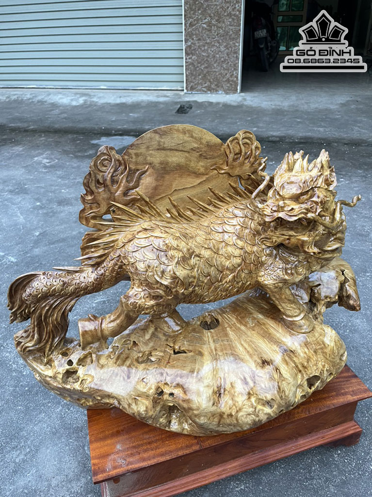 Tượng Hỏa Kì Lân Gỗ Nu Nghiến Cao 50 Ngang 66 Sâu 28 (cm) 2