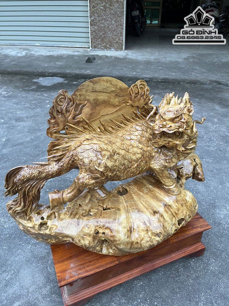 Tượng Hỏa Kì Lân Gỗ Nu Nghiến Cao 50 Ngang 66 Sâu 28 (cm) 3