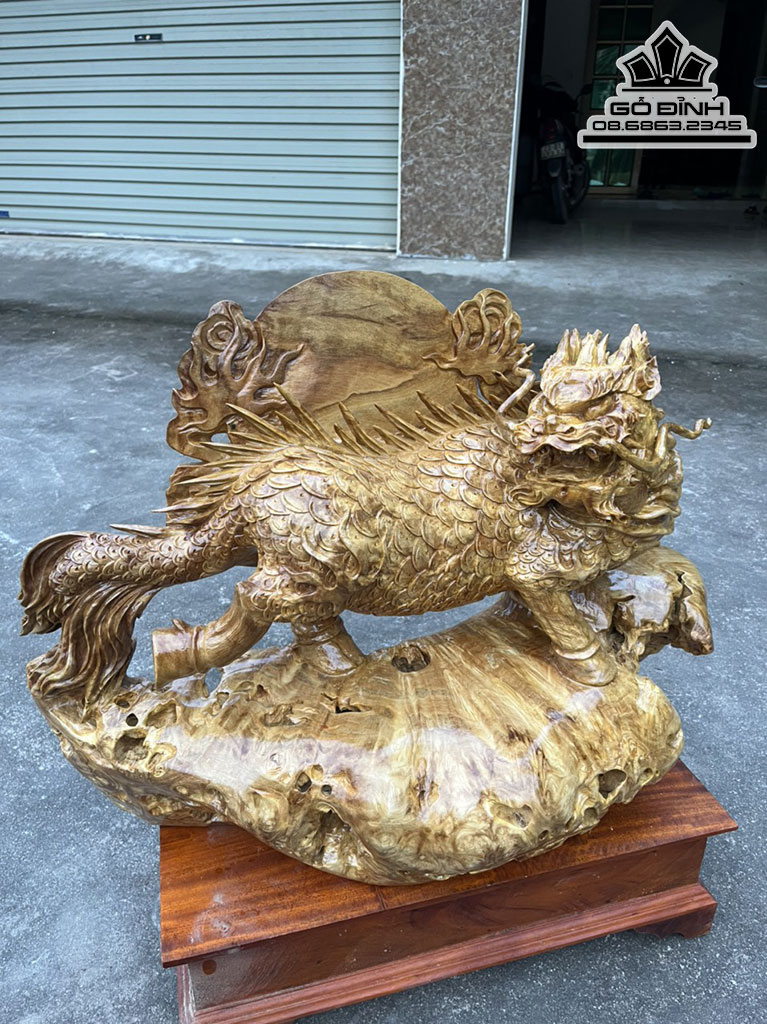 Tượng Hỏa Kì Lân Gỗ Nu Nghiến Cao 50 Ngang 66 Sâu 28 (cm) 4