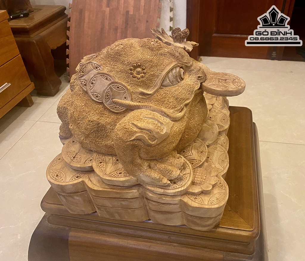 Tượng Cóc Ngậm Tiền Gỗ Ngọc Am Cao 33 Ngang 45 Sâu 30 (cm) 2