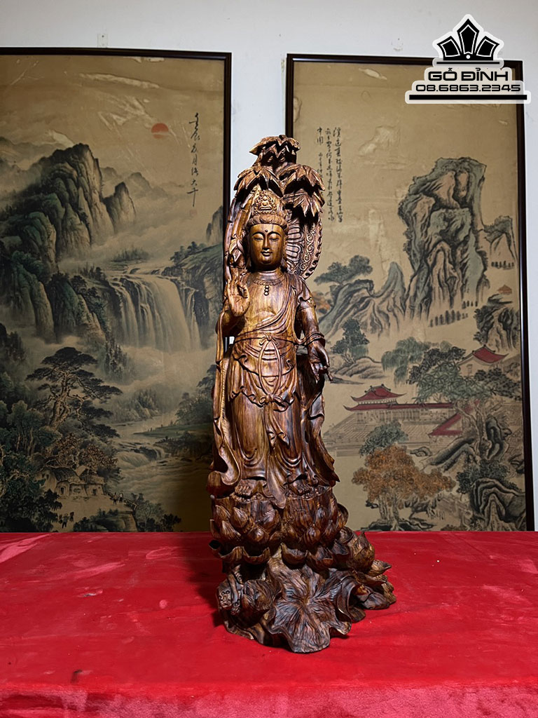 Tượng Phật Bà Gỗ Sưa Cao 51 Ngang 19 Sâu 18 (cm) 0