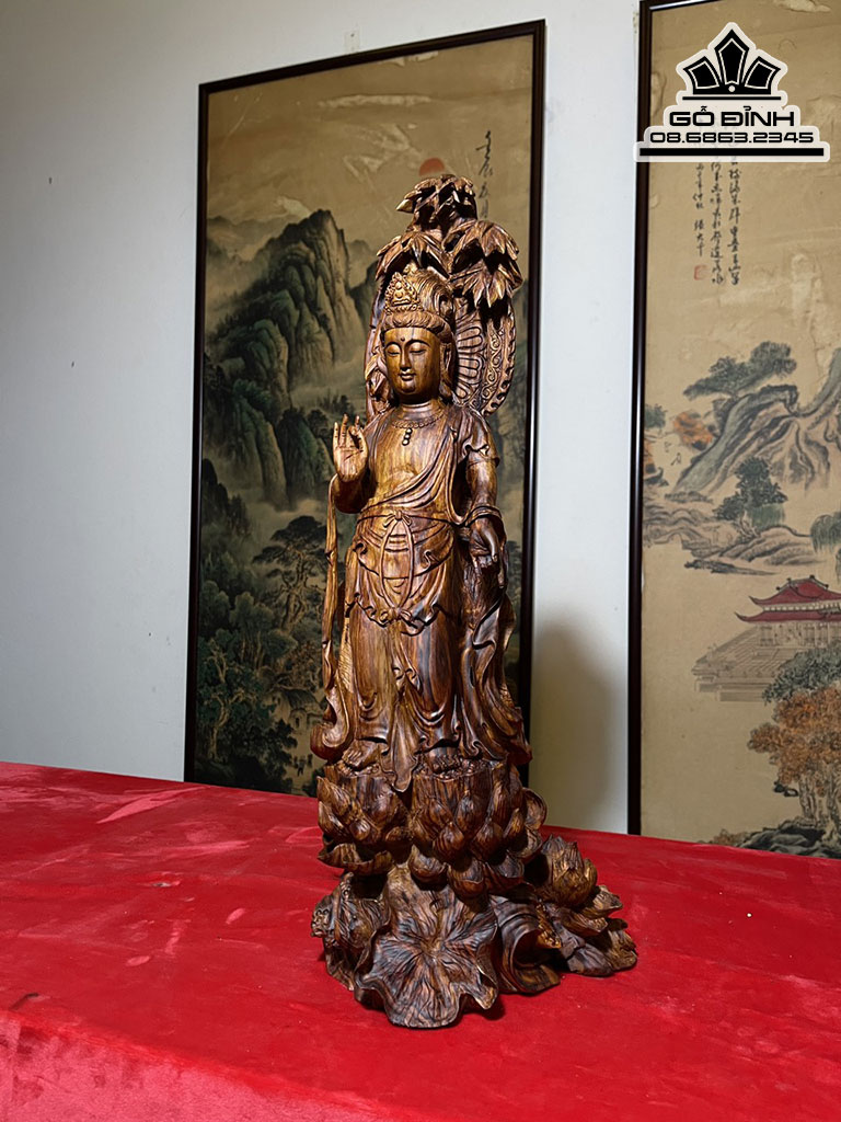 Tượng Phật Bà Gỗ Sưa Cao 51 Ngang 19 Sâu 18 (cm) 1