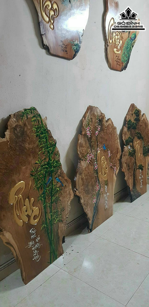 Bộ 3 Tranh Chữ Phúc Lộc Thọ Gỗ Nu Dổi Cao 133 Ngang 100 Sâu 2 (cm) 1